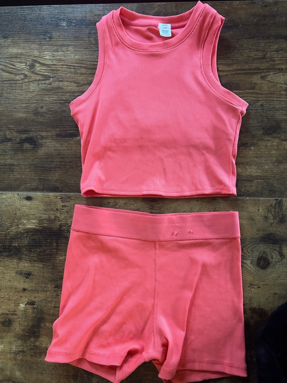 Xersion Coral Pink Ribbed Crop Tank & High-Waist Shorts Set